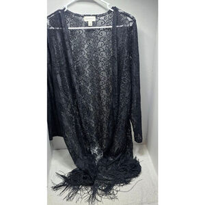 Women's Questions? Black Lace Fringe Shrug M